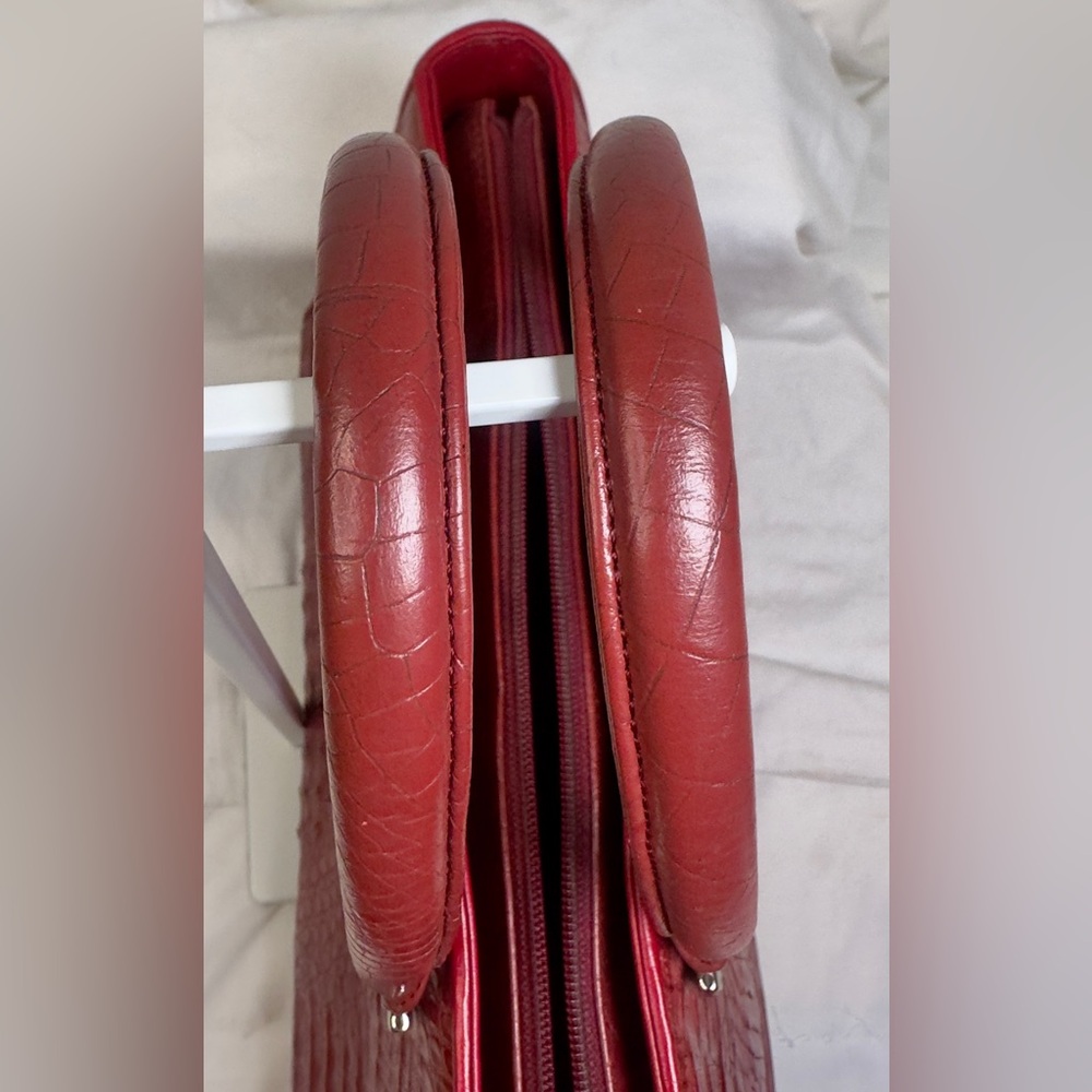 Pierre Cardin Red Croc-Embossed Double-Handle Satchel - Picture 6 of 10